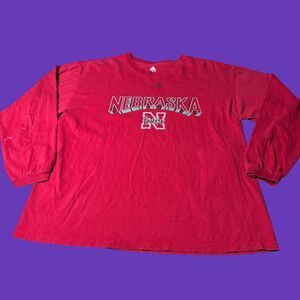 Adidas Nebraska Huskers Red T Shirt Size Large Long Sleeve Football Team NCAA